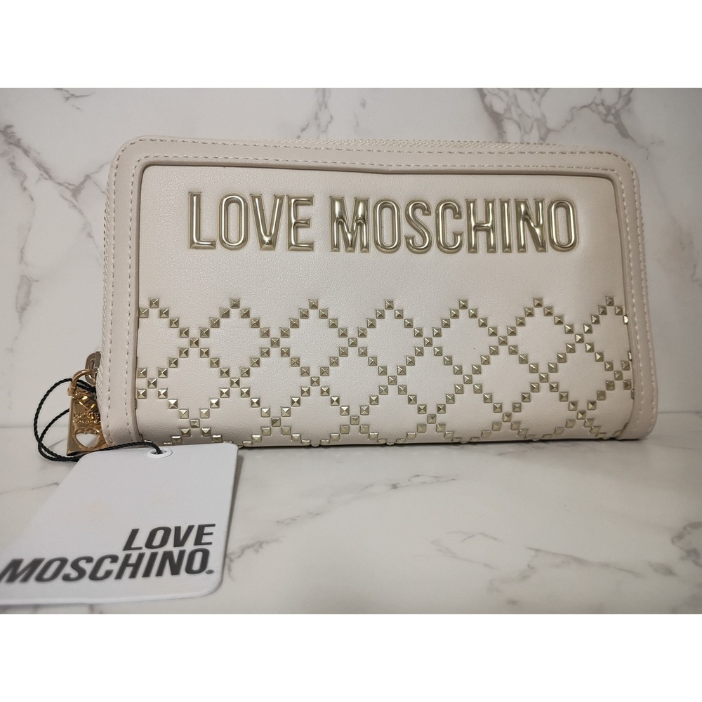 LOVE MOSCHINO Cream Studded Zip-Around Continental Wallet - NWT
